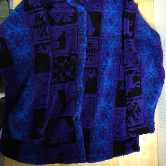 Vintage Moose & Snowflakes Pattern Fleece Jacket - Picture 3 of 7